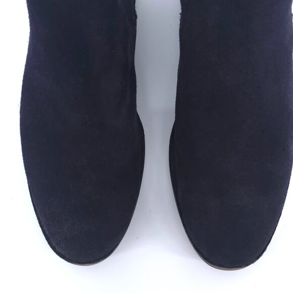 Trask Allison Italian Navy Blue Suede Chelsea Bootie Stacked Heel Vibram Sole 9 - Picture 4 of 13